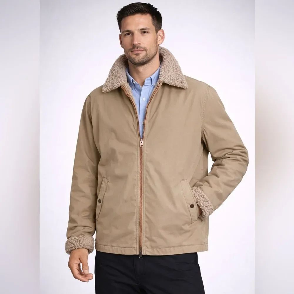 Mighty Mac Out O' Gloucester Beige Faux Shearling Lined Two Way Zip Deck Jacket